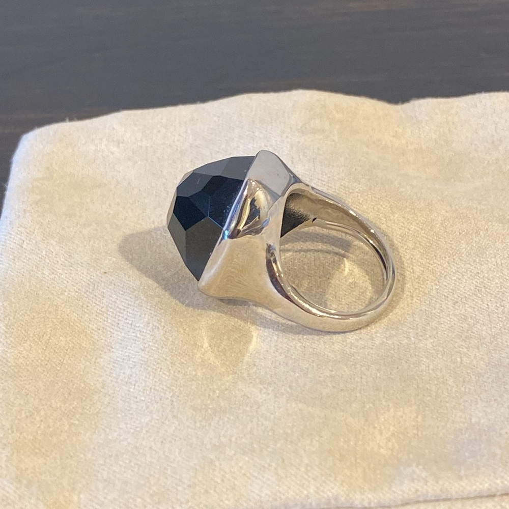 Stella and Dot Nouvelle Cocktail Ring Black Silver Adjustable Retired - Picture 4 of 9
